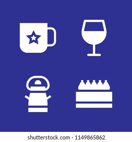 4 drink icons in vector set. milk, wine, gift basket and mug illustration for web and graphic design