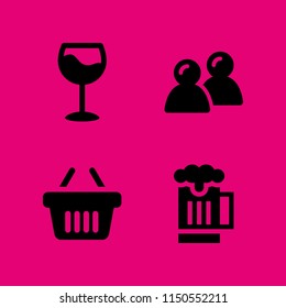 4 drink icons in vector set. pair, beer, alcohol and shopping basket illustration for web and graphic design