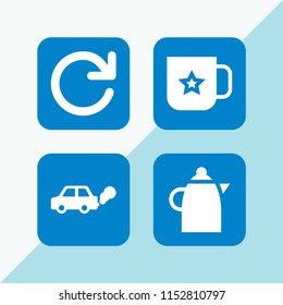 4 drink icons in vector set. kettle, mug, contamination and refresh illustration for web and graphic design