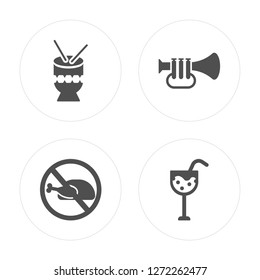 4 Drum, Lent, Trumpet, Cocktail modern icons on round shapes, vector illustration, eps10, trendy icon set.