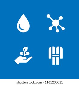 4 dry icons in vector set. molecular, bathrobe, seeding and drop silhouette illustration for web and graphic design