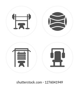 4 Dumbbell, Machine, Ball, Machine modern icons on round shapes, vector illustration, eps10, trendy icon set.