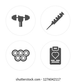 4 Dumbbell, Olimpics games, Syringe, Document modern icons on round shapes, vector illustration, eps10, trendy icon set.