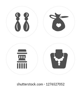 4 Earrings, Column, Gift bag, Necklace modern icons on round shapes, vector illustration, eps10, trendy icon set.