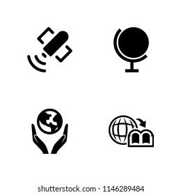 4 earth icon set with satellite, globe and world in your hands vector illustration for graphic design and web