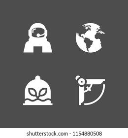 4 earth icons in vector set. earth globe with continents maps, compass, plant and astronaut illustration for web and graphic design