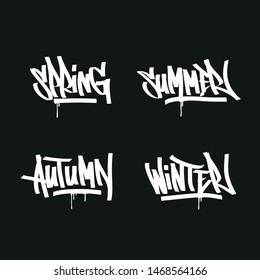 4 easons of the year on black background. Graffiti font.