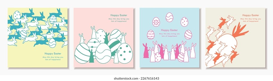 4 Easter square cards set. Simple design in any color. For greeting cards,flyers,posters and banners etc.