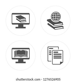 4 Ebook, Browsing, Paper modern icons on round shapes, vector illustration, eps10, trendy icon set.