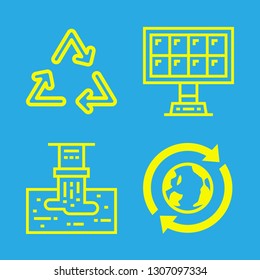 4 ecological icons with solar panel and recycle in this set