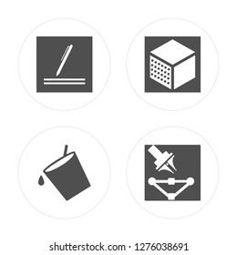 4 Edit, Bucket, Cube, modern icons on round shapes, vector illustration, eps10, trendy icon set.