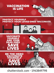 4 Editable digital banner vectors asking people to vaccinate themselves against corona