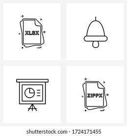 4 Editable Vector Line Icons and Modern Symbols of file; presentation; files; bell; slideshow Vector Illustration