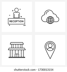 4 Editable Vector Line Icons and Modern Symbols of reception; hut; profile; internet; man location Vector Illustration