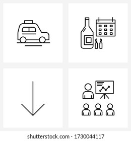 4 Iconos de línea de vectores editables y símbolos modernos de auto; flecha; jeep; botella; Ilustración de vectores descendente