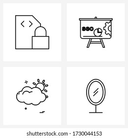 4 Editable Vector Line Icons and Modern Symbols of data; cloud; locked; board; sun Vector Illustration