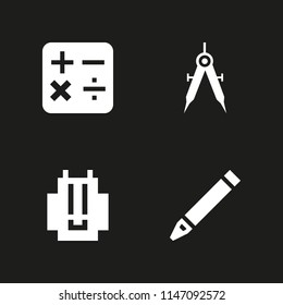 4 education icon set with crayon, calculator and draw with compass vector illustration for graphic design and web