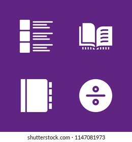 4 education icon set with division, notebook and open book vector illustration for graphic design and web