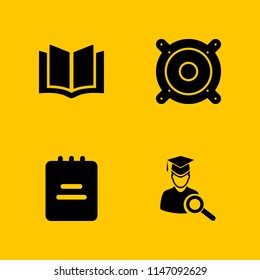 4 education icon set with speaker, book and note pad vector illustration for graphic design and web