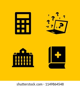 4 education icons in vector set. school, quiz, calculator and book illustration for web and graphic design