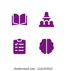 4 education icons in vector set. conference, checklist, brain and open book illustration for web and graphic design