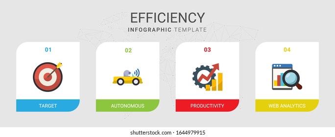 4 efficiency flat icons set isolated on infographic template. Icons set with Target, Autonomous, Productivity, Web analytics icons.