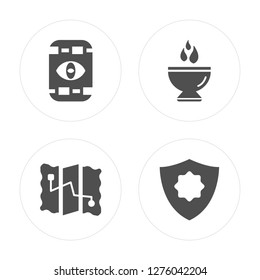 4 Egypt, Map, Bowl, Shield modern icons on round shapes, vector illustration, eps10, trendy icon set.