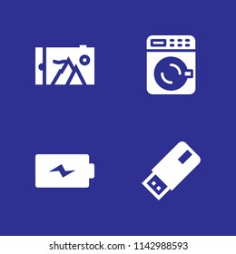 4 electronic icon set with smartphone, pendrive and battery vector illustration for graphic design and web