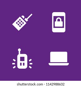 4 electronic icon set with smartphone, walkie talkie and macbook vector illustration for graphic design and web