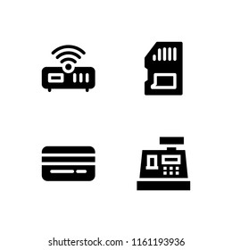 4 electronic icons in vector set. router, card, cashier and memory card illustration for web and graphic design