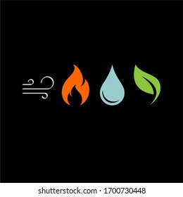 4 elements flat vector icons. Water, fire, earth, air flat vector icons