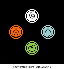 4 elements flat vector icons. Water, fire, earth, air flat vector icons