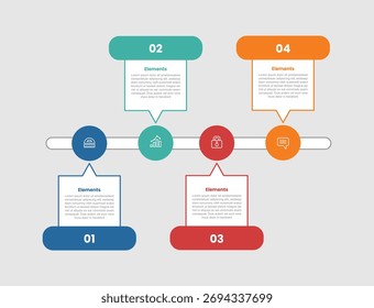 4 elements infographic comparison diagram with speech bubble discussion box with timeline horizontal line up and down with 4 step for slide presentation vector