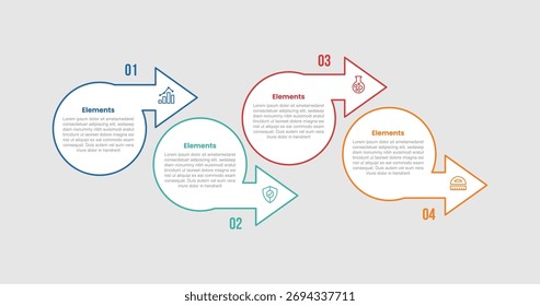 4 elements infographic comparison diagram with big circle with arrow up and down right direction with 4 step for slide presentation vector
