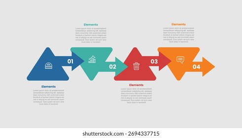4 elementos infográfico diagrama de comparação com triângulo com direção do ponteiro de seta com cima e baixo com 4 etapa para o vetor de apresentação de slide