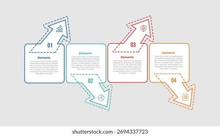 4 elements infographic comparison diagram with box container with arrow up and down on horizontal direction with 4 step for slide presentation vector