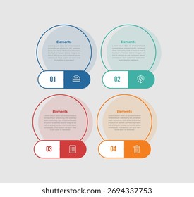 4 Elemente infographisches Vergleichsdiagramm mit großem Kreis mit runder Kapsel unten mit 4 Stufen für Dia-Präsentationsvektor