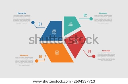 4 elements infographic comparison diagram with creative hexagon slice and cut on quadrant structure content with 4 step for slide presentation vector