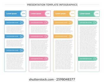 A 4 elements infographic template organizes information into four related parts. Information, business, infographics