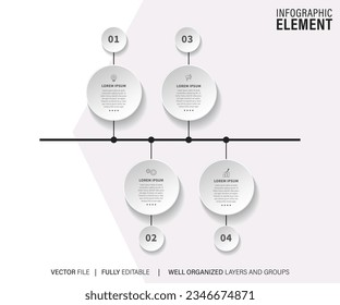 4 elements scheme, diagram. Four connected rounds. Infographic template.
