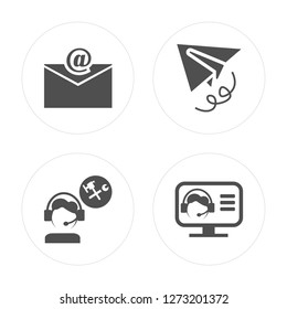 4 Email, Customer service, Paper plane, service modern icons on round shapes, vector illustration, eps10, trendy icon set.