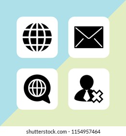 4 email icons in vector set. contact, mail and global illustration for web and graphic design