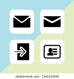 4 e-mail icons in vector set. login, mail and business card of a man with contact info illustration for web and graphic design