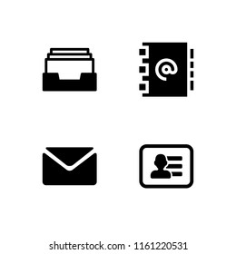 4 e-mail icons in vector set. business card of a man with contact info, mail, inbox and address illustration for web and graphic design