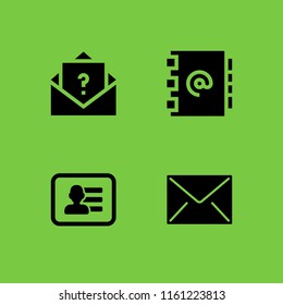 4 e-mail icons in vector set. mail, address and business card of a man with contact info illustration for web and graphic design