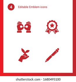 4 emblem filled icons set isolated on . Icons set with Handmade, achievement, Gardening, Pen icons.