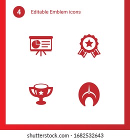 4 emblem filled icons set isolated on . Icons set with Presentation, achievement, award, salmon icons.