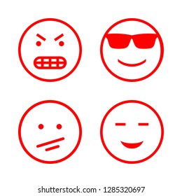 4 emotion icons with smiling face with sunglasses and shocked in this set