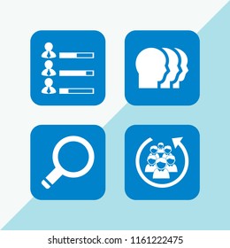 4 employee icons in vector set. staff, human resources data of job performance, search and human illustration for web and graphic design