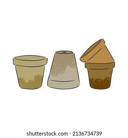4 empty terracotta pots with various colors